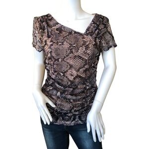CABLE AND GAUGE NWT Medium Snakeskin Print Blouse Short Sleeve Sexy Sheer Mature